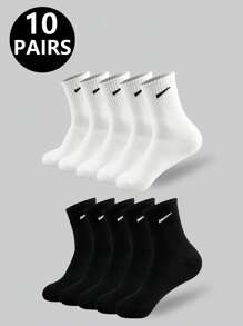 1 双/5 双/6 双女士休闲长袜，简单舒适日常穿着男女通用中筒袜，秋季袜子