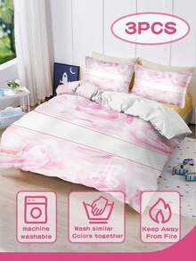3pcs Customized Bedding Set, Pink Floral Pattern, Includes 1 Duvet Cover & 2 Pillow Shams, Can Be Purchased Separately. Made Of Polyester Fabric, Digital Printing, Suitable For Children, Families And Parents - Multicolor - View 3