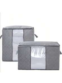 Classic Style Canvas Storage Box With Zipper - Multipurpose Non-Waterproof Rectangle Organizer For Clothes And Accessories, Under-Bed Storage - Multicolor - View 5