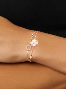 S925 Sterling Silver Clover Bracelet For Women, Double Layer Rose Gold & White Shell Minimalist Jewelry Gift Valentines