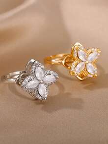 Nhẫn xoay bốn cánh hình cỏ bốn lá giảm lo âu dành cho nữ, màu vàng, làm bằng thép không gỉ, có thể điều chỉnh kích thước, kiểu nhẫn cưới, trang sức thẩm mỹ, quà tặng. - JZ8154 - Xem 2