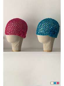 1 件带亮片字母的黑色标签。手工钩编镂空亮片便帽，时尚复古百搭轻便透气针织帽，适合春夏季节 - 針織帽 - 查看 6