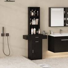 Hombck Salon Station For Hair Stylist, Salon Station With Barber Cabinet, Hair Stations Equipment Hair Dryer Holder, Drawers, Storage Cabinet For Hair Styling, White/ Black/ Pink - 黑色 - 查看 3