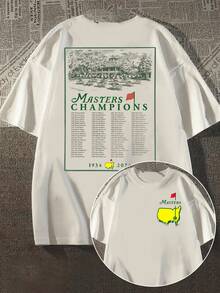 "Golf Master" Personality Double-Sided Print Y2K Retro Dark Fashion Street Retro T-Shirt, Personality Art Print, Men 220g T-Shirt, Street Sports, Suitable For Summer T-Shirt, Good Quality, Cotton T-Shirt 1.,  As A Gift, Leisure Commute, School Season Graduation Season - 白色 - 查看 1