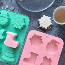 6腔圣诞老人礼物、圣诞树、铃铛、雪花硅胶模具、蜡烛、肥皂DIY工艺模具、礼品模具 - 彩色 - 查看 6