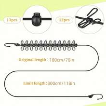 Tendedero de viaje portátil con 12 clips, cuerda de secado de ropa retráctil de plástico antideslizante para el hogar, viajes y colgar al aire libre. - Blanco - Ver 6