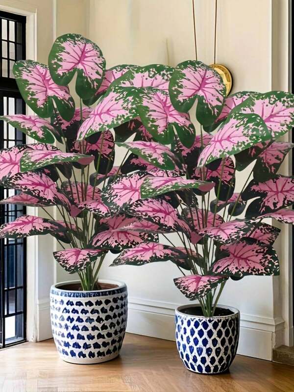 28inch Large Artificial Monstera Plants Pink, Big Faux Palm Tree Decor, Pink Leaf Potted Plants, Evergreen & Realistic Tall Tropical Plants, High Lifelike Plastic Montella Grass Leaf Plant, Fake Artificial Plants Decoration For Home, Office, Garden, Hotel, Indoor, Outdoor Decor