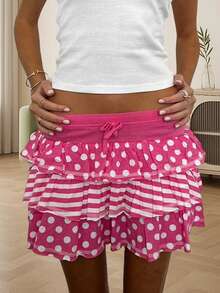Women's Summer Mini Skirts Pink Dot Print Tiered Skirt For Daily, Travel, Parties - Hồng - Xem 6