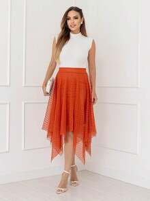 Elegance Tulle Midi Skirt With Polka Dots Code 127 - Terracotta - View 4