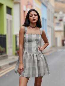 Women's Mini Dress Stylish Tie Back Contrast Color Plaid Sleeveless A Line Dress For Summer Spring - Multicolor - View 6