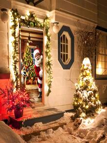 1 Stück, lustige Weihnachts-Türdekoration Banner, strapazierfähiger Polyester, Weihnachtsmann, Süßigkeiten, Elch, Geschenke und Glocken Design, Heim-Türdekoration, geeignet für Weihnachts-Türdekoration, Fenster-Dekoration, Foto-Requisiten