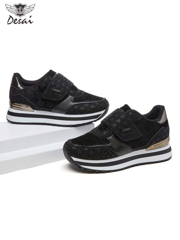 DESAI Women's Hook And Loop Classic Sports Shoes, High-End Thick Sole Platform Sneakers, Fashion Patchwork Breathable Casual Shoes, Versatile Non-Slip Durable Running Shoes