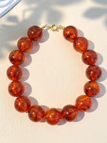 1 pieza Collar grande transparente de verano con cuentas, material de resina, diseño simple y exagerado, adecuado para mujeres, regalos y uso diario - Marrón A - Ver 14