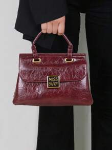 2025 New High-End Fashion Women's Handbag, Retro Burgundy Oiled Wax Leather Luxury Large Capacity Women's Messenger Bag, OL Commuter Style High-Quality Tote Briefcase, Elegant One Shoulder Crossbody Bag, Pleated Soft Leather Lock Unique Niche Design Women Bag - Multicolor - View 1