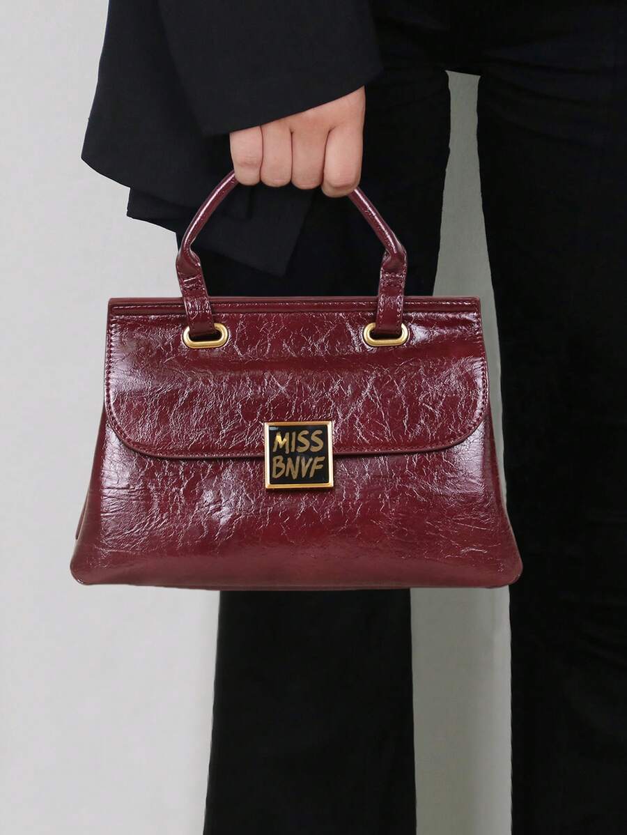 2025 New High-End Fashion Women's Handbag, Retro Burgundy Oiled Wax Leather Luxury Large Capacity Women's Messenger Bag, OL Commuter Style High-Quality Tote Briefcase, Elegant One Shoulder Crossbody Bag, Pleated Soft Leather Lock Unique Niche Design Women Bag - Multicolor - View 1