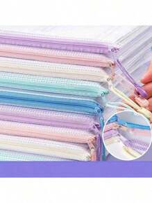 2/3/5pcs PVC Zipper Waterproof High-Quality Thick A4 Size File Folder With Mesh Pockets, 12 Color Combinations, Soft Transparent Bags, Waterproof Storage Bags Suitable For Papers, Books And Exams, Great For School, Office, Classroom Organization, Office Supplies, School Supplies, Travel File Folders And Document Bags