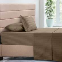 Lux Decor 4 Pc Stripe Bed Sheets High GSM Brushed Microfiber Sheets - Elevate Your Sleep Experience With Deep Pocket Bedding Sheets & Pillowcases-Graduation Gifts, Home Decor, Back-To-School Gift, Valentine's Day Bedroom, Spring Bedding Refresh, Guest Room Essentials, Dorm Room Bedding, Premium Bed Linens, Easy Care Sheets, Hypoallergenic Fabric, Year-Round Comfort, Master Bedroom Update, Matching Bedding Set, Hotel Quality Linens, Everyday Use, Classic Look, Home Basic - 棕色 - 查看 6