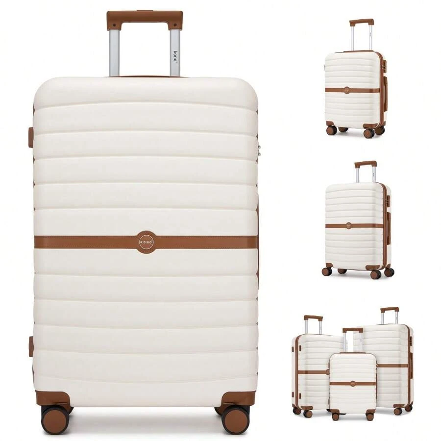 Suitcase 20 24 28 Inch Cabin Carry On Check In ABS PC Hard Shell Spinner Wheels Lock Small Medium Large Travel Luggage Set For Holiday Family - 乳白色 - 查看 1