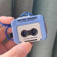 Vintage Cassette Player Keychain, No Battery Included (Batteries Required), Mini Walkman Keychain, Vintage Sound Keychain, Cassette Fidget Toy Car Decoration, Valentine's Day Gift - 藍色 - 查看 8