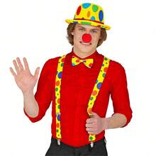 Décoration de Noël, 8 pièces/set Costume de clown pour adultes. Comprend le costume de clown, la perruque, le nez, le masque, le sac de clown, les chaussures et les accessoires de cirque. Costume de carnaval et de fête de cirque pour jouer le rôle de clown mignon et amusant.