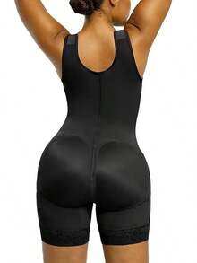 Large Faja ColombianaTight Fitting Bodysuit, Postpartum Abdominal Belt, Abdominal Tension, Waist Lift, Hip Leggings, Lace Decoration, Front Button Control, Abdominal Shaping Shorts - 黑色 - 查看 3