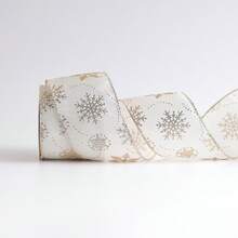 1pc Champagne Christmas Woven Ribbon, Christmas Decor DIY Bow Ribbon, Christmas Gift Wrapping - Multicolor - View 11