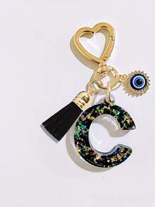 1pc Black Initial Keychain, Black Tassel Pendant, Evil Eye Fashion Keychain, Alphabet Keychain Backpack Charm, Keychain For Women And Girls, Exquisite And Small, Fashionable And Simple, Wallet And Handbag Accessories, Tassel Keychain, Alphabet Initials A-Z, Suitable For Commuting, Studying, Vacation
