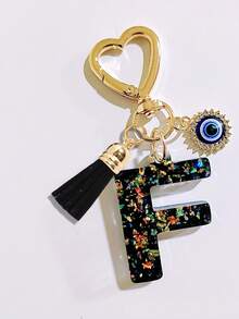 1pc Black Initial Keychain, Black Tassel Pendant, Evil Eye Fashion Keychain, Alphabet Keychain Backpack Charm, Keychain For Women And Girls, Exquisite And Small, Fashionable And Simple, Wallet And Handbag Accessories, Tassel Keychain, Alphabet Initials A-Z, Suitable For Commuting, Studying, Vacation