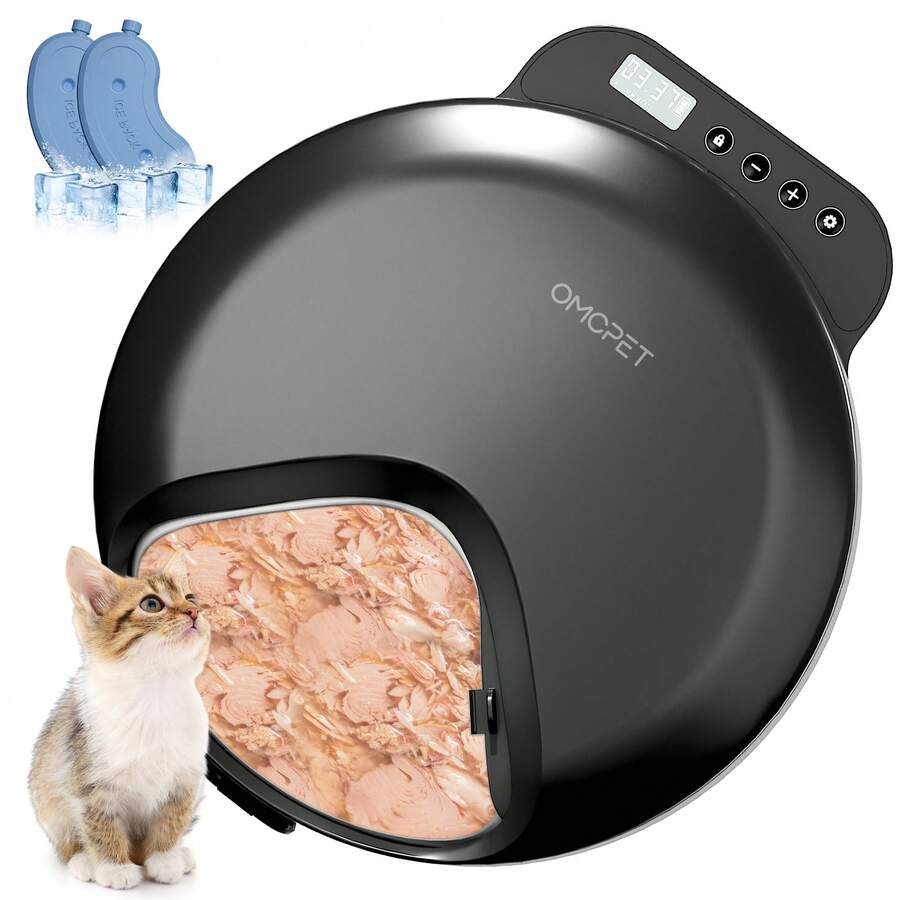 OMCPET Automatic Wet Cat Food Dispenser, Wireless Wet Pet Food Dispenser With 2 Ice Packs, 4 Meals A Day, Cooling Container For Fresh Food, Programmable, Timed, Battery-Operated Automatic Feeder For Kittens - màu đen - Xem 1