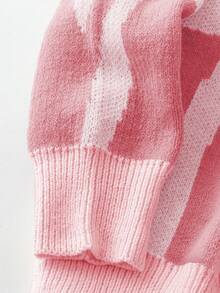 时尚图案圆领长袖休闲套头衫印花落肩字母组合学院风街头风春假针织毛衣 - 彩色 - 查看 4