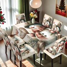 1/4/5/6/7/36 piezas Funda de silla/Juego de fundas de asiento con estampado de muñeco de nieve y caja de regalo, adecuado para uso en interiores del hogar, restaurante, hotel, opción ideal para decoración diaria moderna. La mantequilla encaja en mesas de comedor cuadradas, las fundas de silla elásticas son lavables.