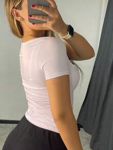 Kit Of 3 Basic Suplex Blouses, Square Neckline, Short Sleeve, Lined - HỒNG-TRẮNG-ĐEN - Xem 3