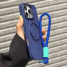 1pc Luxury Lightning Magnetic Phone Case With Short Nylon Lanyard Camera Bracket For IPhone16 15 14 13 12 11 Pro Max Plus Soft Silicone Back Cover Waterproof Shockproof Anti-Fall Scratch Resistant - Royal Blue - View 6