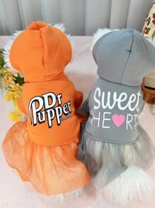 Pet Hooded Mesh Sweatshirt Dress, Outerwear For Small Cats, Small Dogs, Poodle, Bichon Frise