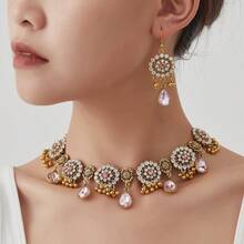 一套复古几何椭圆形和水滴形吊坠项链和耳环，南亚风格金属首饰套装，适合日常佩戴、派对和海滩度假配饰 - 女士金屬首飾套裝 - 查看 13