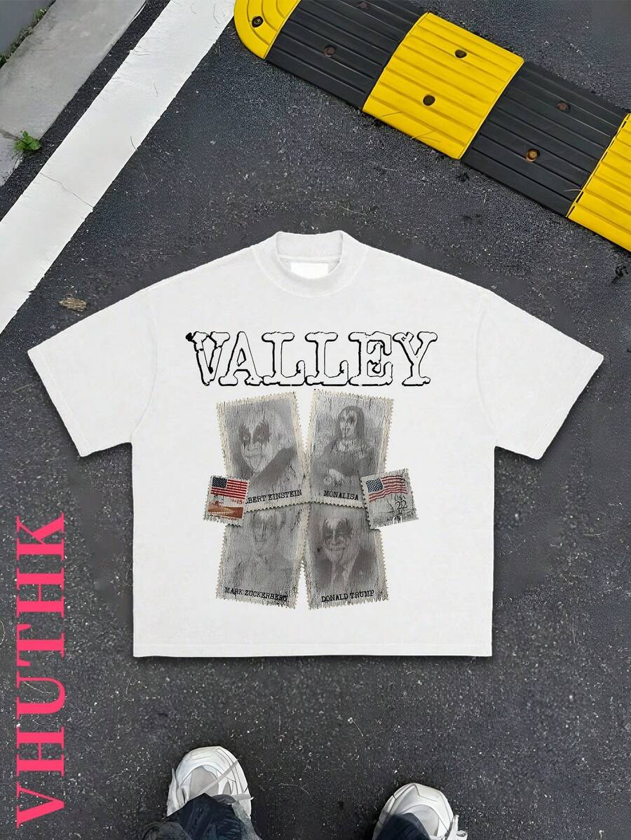 VHUTHK (180 Cotton T-Shirt)  Mountain Valley   Print Men's Summer Round Neck Short Sleeved Casual Cotton Print - 白色 - 查看 1