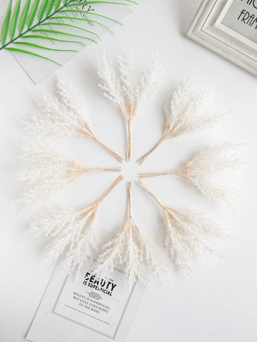 1/3/5/200PCS (6pcs Head) Autumn Decoration Mini Cedar Artificial Flowers Lavender Bouquets Silk Christmas Decoration Pine Needles Fake Plants Mini Tree Branch Birthday Party Decorations Wedding Flower Baskets Bride Holding Flowers Home Furnishings Dining Rooms Bedrooms Windowsills Vases For Decorations Outdoor Gardens Start Of School Season - White - View 1
