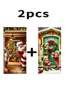 1 Stück, lustige Weihnachts-Türdekoration Banner, strapazierfähiger Polyester, Weihnachtsmann, Süßigkeiten, Elch, Geschenke und Glocken Design, Heim-Türdekoration, geeignet für Weihnachts-Türdekoration, Fenster-Dekoration, Foto-Requisiten