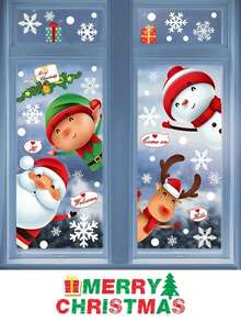 2 Piezas 51 Pegatinas de Copos de Nieve Navideños para Ventanas, Calcomanías Decorativas Navideñas de Copos de Nieve, Papá Noel y Renos, Pegatinas Navideñas para Ventanas de Cristal
