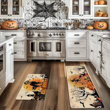1pc Thickened 0.47 Inch/1.2cm Halloween Kitchen Mats, Moon Background Pumpkin Pattern Kitchen Mat, Perfect For Halloween, Day Of The Dead & Easter Decor, Non-Slip, For Bedroom, Living Room, Laundry, And Bathroom ﻿ Halloween Party - Multicolor - View 2