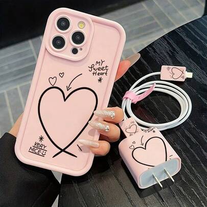 5pcs Heart & Letter Pattern Phone Cases Compatible With IPhone 11/12/13/14/15/16, 11/12/13/14/15/16 Pro Max, Anti-Fall And Anti-Slip