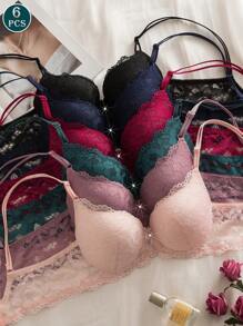 6 Packs Floral Lace Lift Bras - Precision Numbered Fit & Assorted Colors | Underwire Support