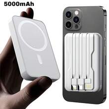 XBJ Pin dự phòng không dây từ tính nâng cấp sang trọng, Bộ sạc mini di động ngoài trời tiện dụng, Pin dự phòng 5000 MAh và 3 trong 1 để sạc điện thoại di động, Thích hợp để mang theo ngoài trời và du lịch đường dài, Thích hợp cho nhiều mẫu điện thoại di động Apple, Lựa chọn hoàn hảo làm quà tặng Thích hợp cho kỳ nghỉ hè Du lịch/Cắm trại ngoài trời và Bộ sạc dự phòng khẩn cấp rảnh tay Quà tặng cho gia đình, bạn bè, Bộ sạc di động sinh nhật - Pin dự phòng từ tính thông minh nâng cấp - Xem 2