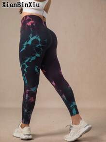 XianBinXiu 1 件女式加大码健身运动紧身裤，印花高腰休闲紧身裤，适合所有季节