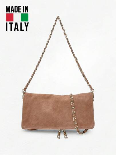 Klasyczna torba na ramię ze zamszu, podwójny łańcuszek, klasyczna elegancja, modna personalizacja, prosta wszechstronność, stylowa, lekka, odpowiednia do fotografii ulicznej, spotkań towarzyskich, podróży służbowych, pracy, zakupów