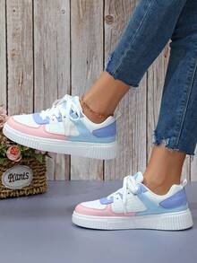 女士白色、粉色、蓝色多巴胺彩色滑板鞋，低帮，舒适，甜美，休闲，新年、圣诞派对、校园滑板鞋 - 彩色 - 查看 2