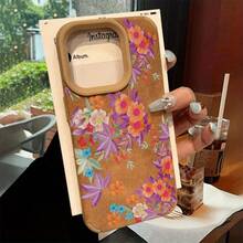 Diseño de patrón de hoja de arce y flor de naranja Teléfono de lente alta 11 Pro 16 Plus 13 XS 15 14 12 Cuero sintético suave todo incluido - Colores mixtos 1 - Ver 4