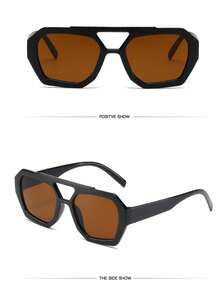 1 Cặp kính thời trang đường phố cổ điển, dáng rộng, hình đa giác, gọng kép, dành cho nữ, thích hợp cho tiệc tùng, bãi biển, du lịch, chụp ảnh, hẹn hò. - màu đen - Xem 4