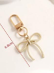 1pc Women's INS Style Faux Pearl Bow Keychain Elegant Charm Accessory For Bags Phones Car Accessories For Women Keychain For Bag - Gold - View 5