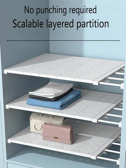 1pc Expandable Closet Shelf, No Nails Required, Adjustable Storage Rack For Kitchen, Dorm, Cabinet, Bathroom, Living Room, Bedroom, Kitchen, Bathroom, Living Room Storage Organizer